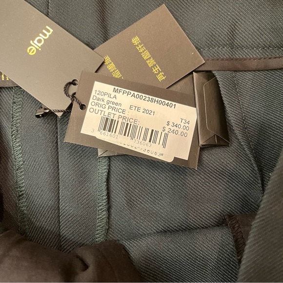 NWT* MAJE 'Pila' Straight Leg Suit Pants in Dark Green Size 34 Trousers Pleated - Picture 9 of 9